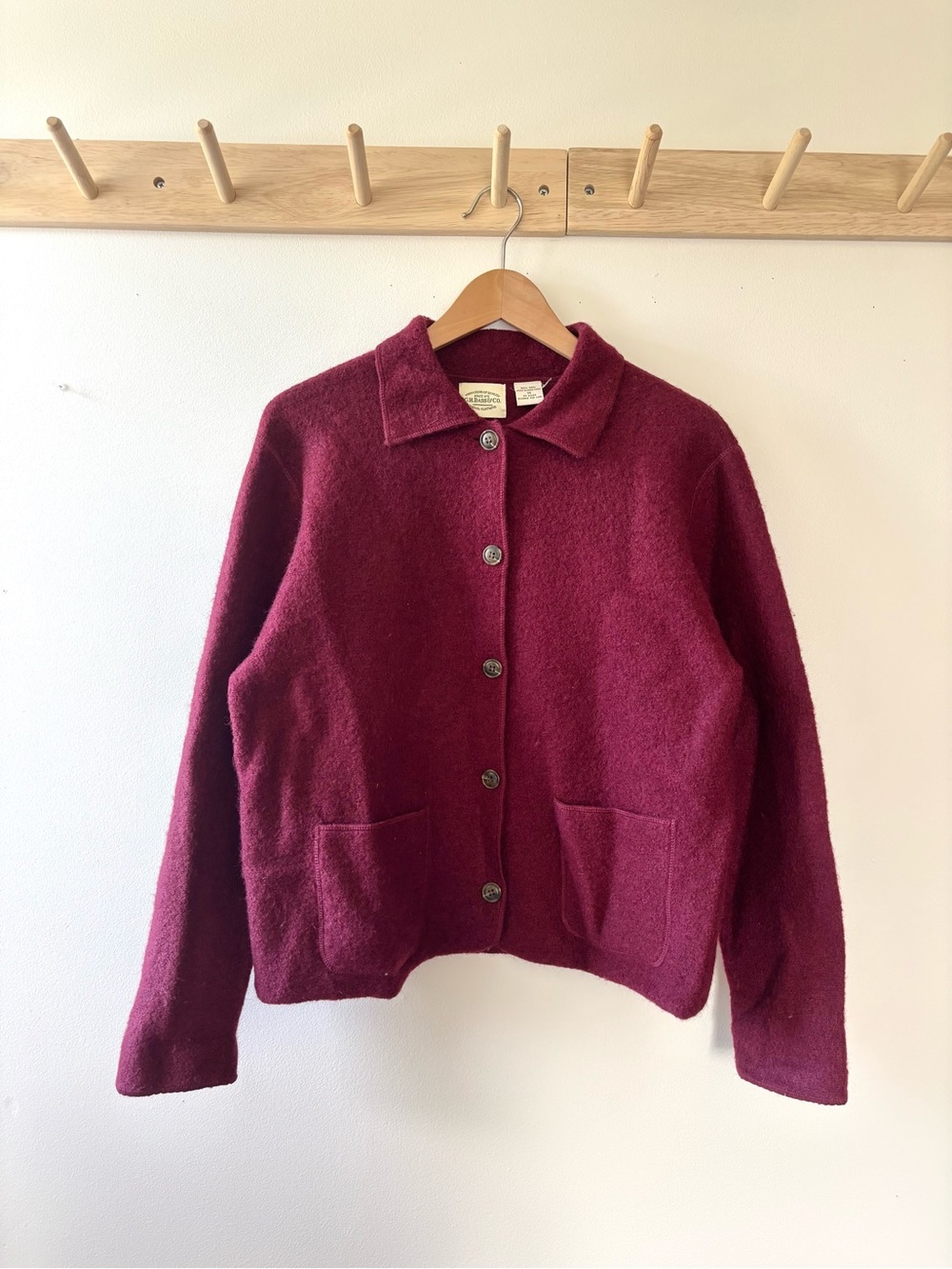 Vintage Wool Button Front Jacket in Burgundy